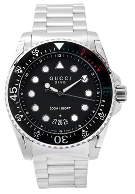 Pre-owned Gucci Dive Xl Stainless Steel Swiss Quartz Movement Ya136208a 200m Mens Watch