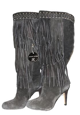 Women's Fringe Leather Boots Size 7 Black Inc International Concepts, NEW W/ Tag
