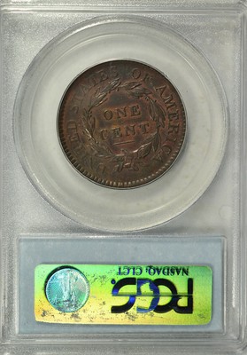 1817 Coronet Head large cent, 15 stars, PCGS AU50