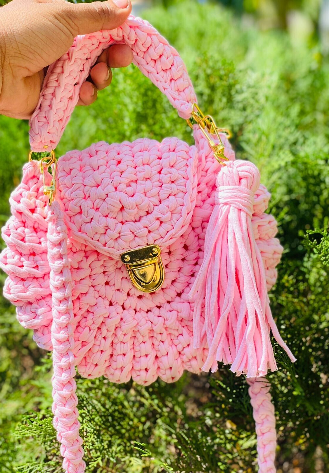 Handmade Women Girls T - Shirt Yarn Crochet Handbags