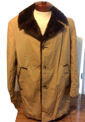 John Blair VTG Tan Brown Faux Fur Over Coat Winter Jacket Mens L