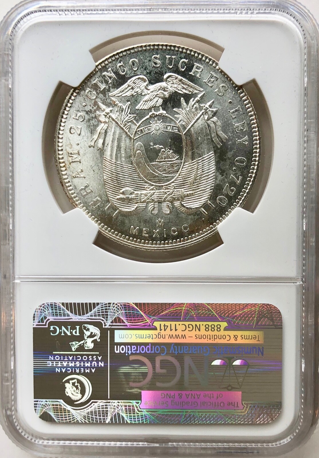 1944 Ecuador 5 Sucres MS65 NGC