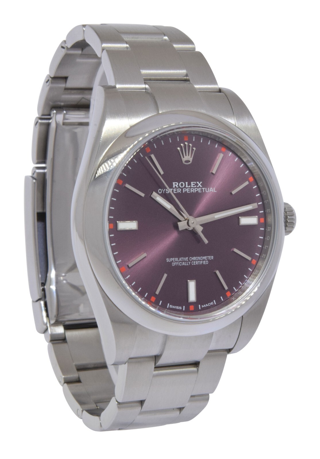 Rolex Oyster Perpetual 39 Steel Purple Grape Dial Mens Watch B/P