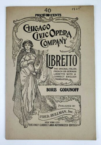 Boris Godunoff Libretto Civic Chicago Opera Co 1911 Godounov Moussorgsky Vintage