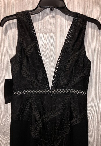 Pre-owned Aidan Mattox Black Vine Embroidered Deep V Neck Formal Long Dress Womens 2