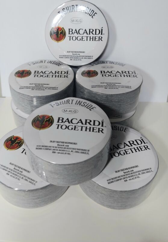 Lot 8 Bacardi Together Rum Compressed T Shirt Sealed In Plastic Grey M-XLG Promo