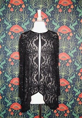 Vintage 90's Y2K Black Sheer Silk Sequin Beaded Goth Evening Whimsigoth Top M