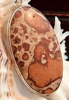 Large 2 3/8'' Natural Asteroid Jasper Pendant Oval Rust .925 Sterling Silver