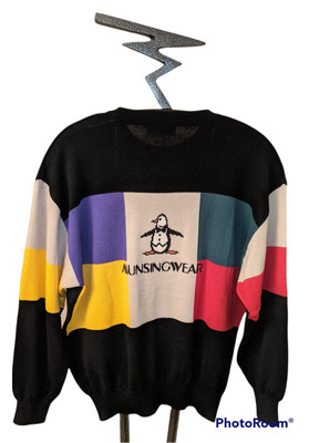 Vintage MUNSINGWEAR Patchwork Sweater Plush PENGUIN Golf Mens Size LARGE Rare