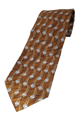 Stafford Men's Neck Tie Necktie 100% Silk Italy Gold Blue Geometric Designs