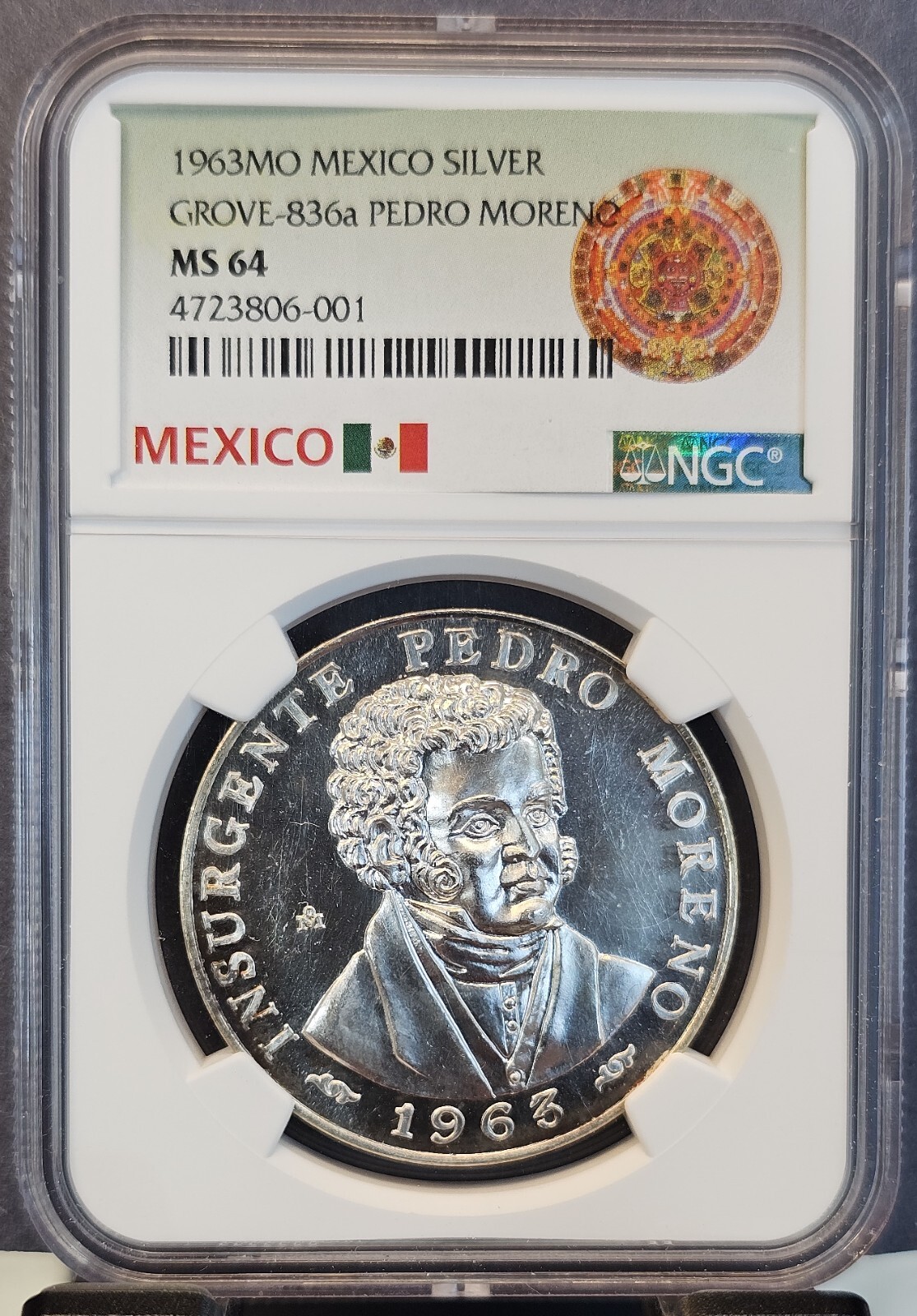 1963 MEXICO SILVER MEDAL GROVE 836a PEDRO MORENO NGC MS 64 RARE