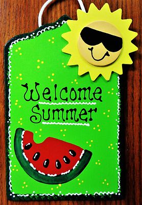 WELCOME SUMMER Watermelon & Sun SIGN Tiki Pool Deck Patio Backyard Porch Plaque