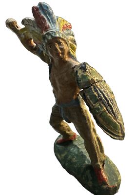 ELASTOLIN Germany - American Indian Native Warrior Figure Toy With Shield German