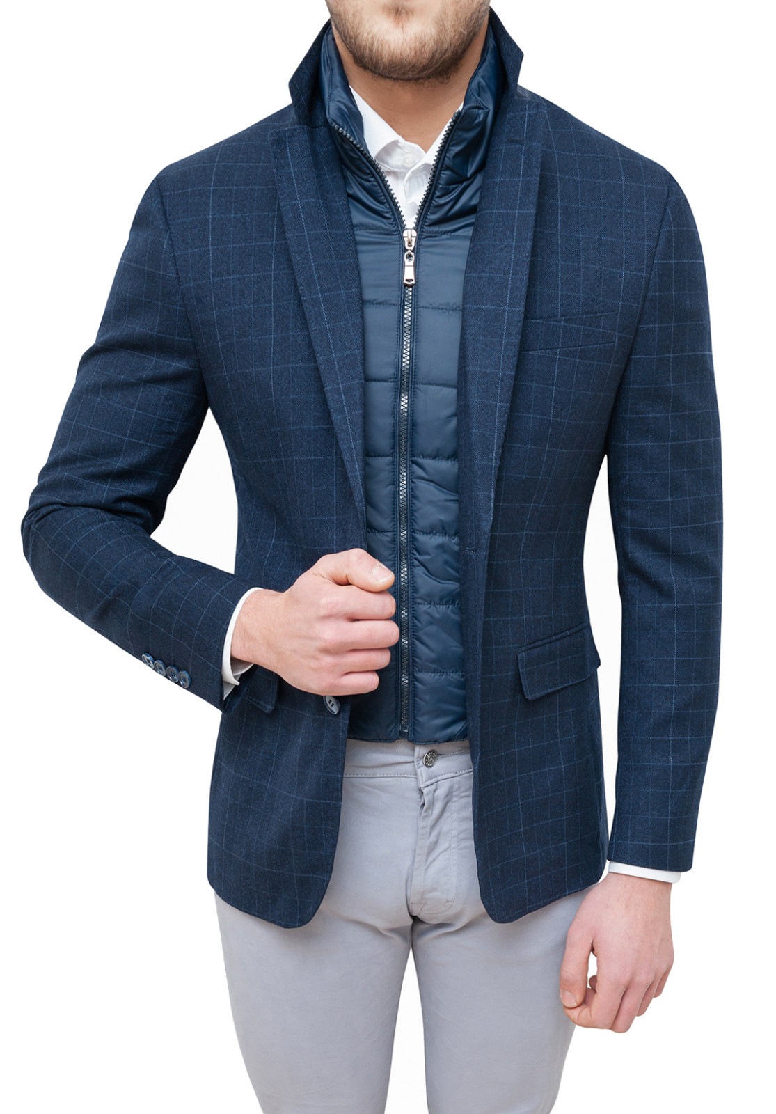 GIACCA CAPPOTTO UOMO INVERNALE BLU CASUAL ELEGANTE FORMALE CON GILET INTERNO