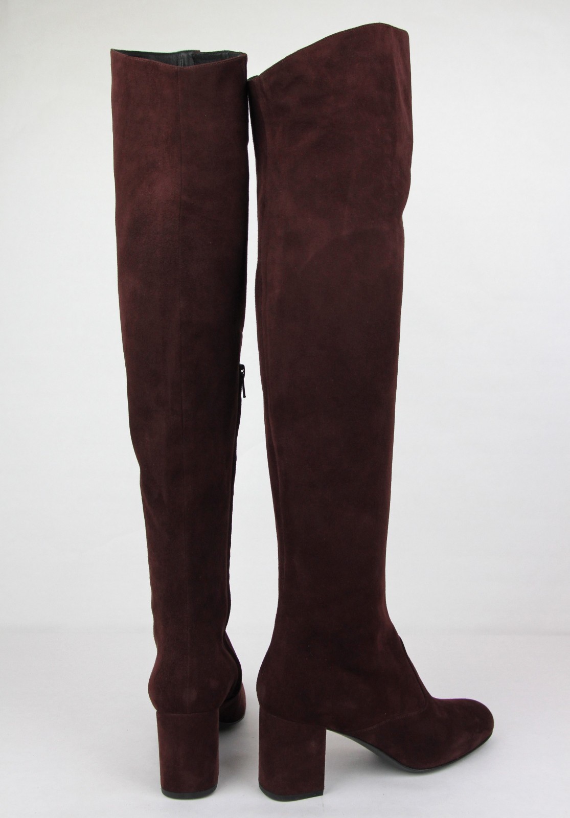 Pre-owned Saint Laurent Burgundy Suede Bb 70 Over-the-knee Boot 393826 6127 In Red