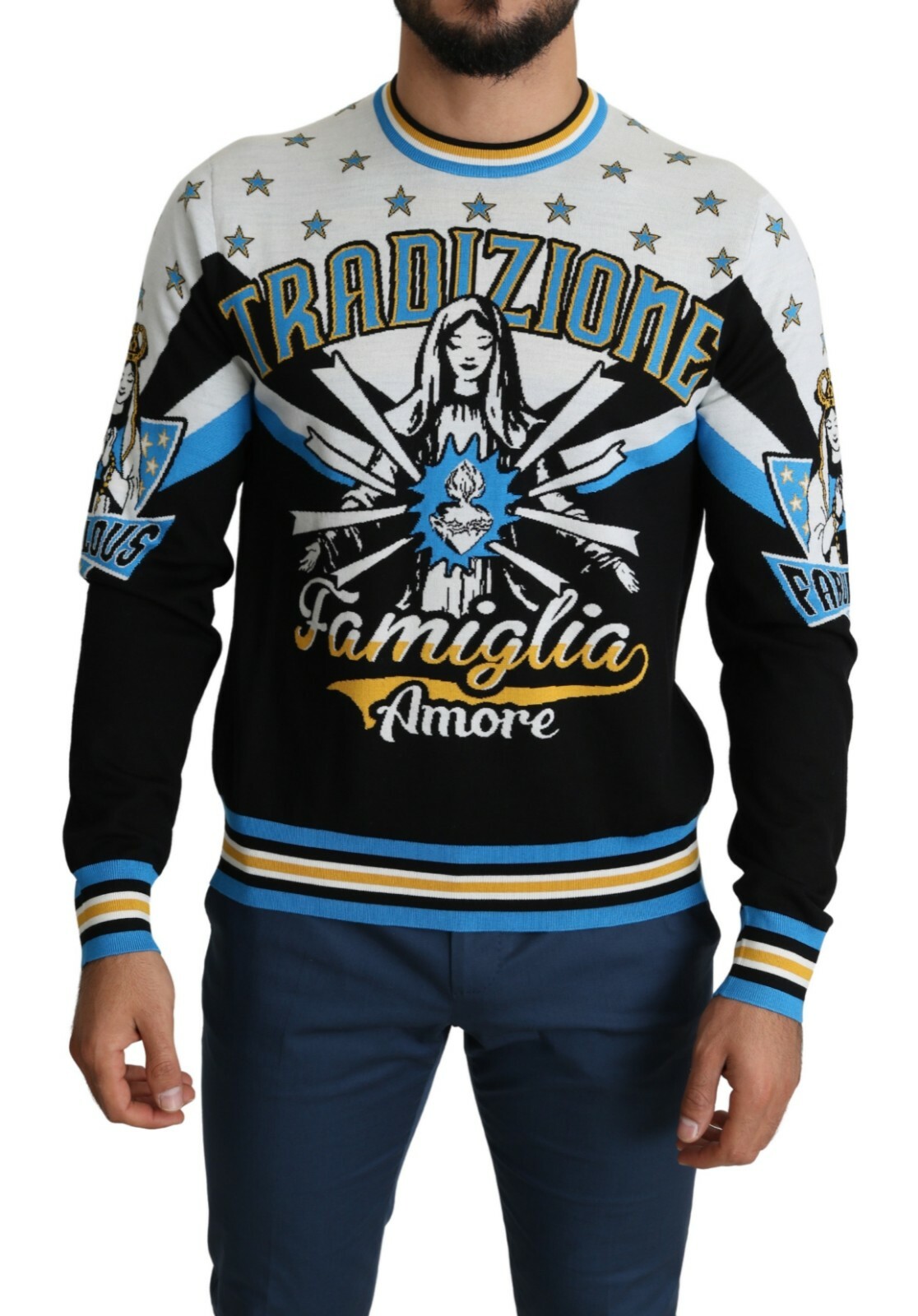 

DOLCE - GABBANA Свитер разноцветный Tradizione Famiglia Amore IT52/US42/ $1300, Multicolor