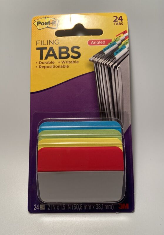 Post-it Filing Tabs, 2" x 1.5"Angled - Assorted Colors - 24 Tabs