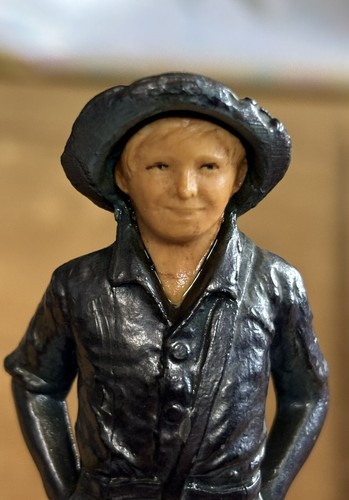 Antique J Ruhl Signed Tom Sawyer Statue on Alabaster Lidded Box