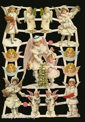 German Embossed Vintage Style Scrap Die Cut -  Easter Christmas Angels EF7418