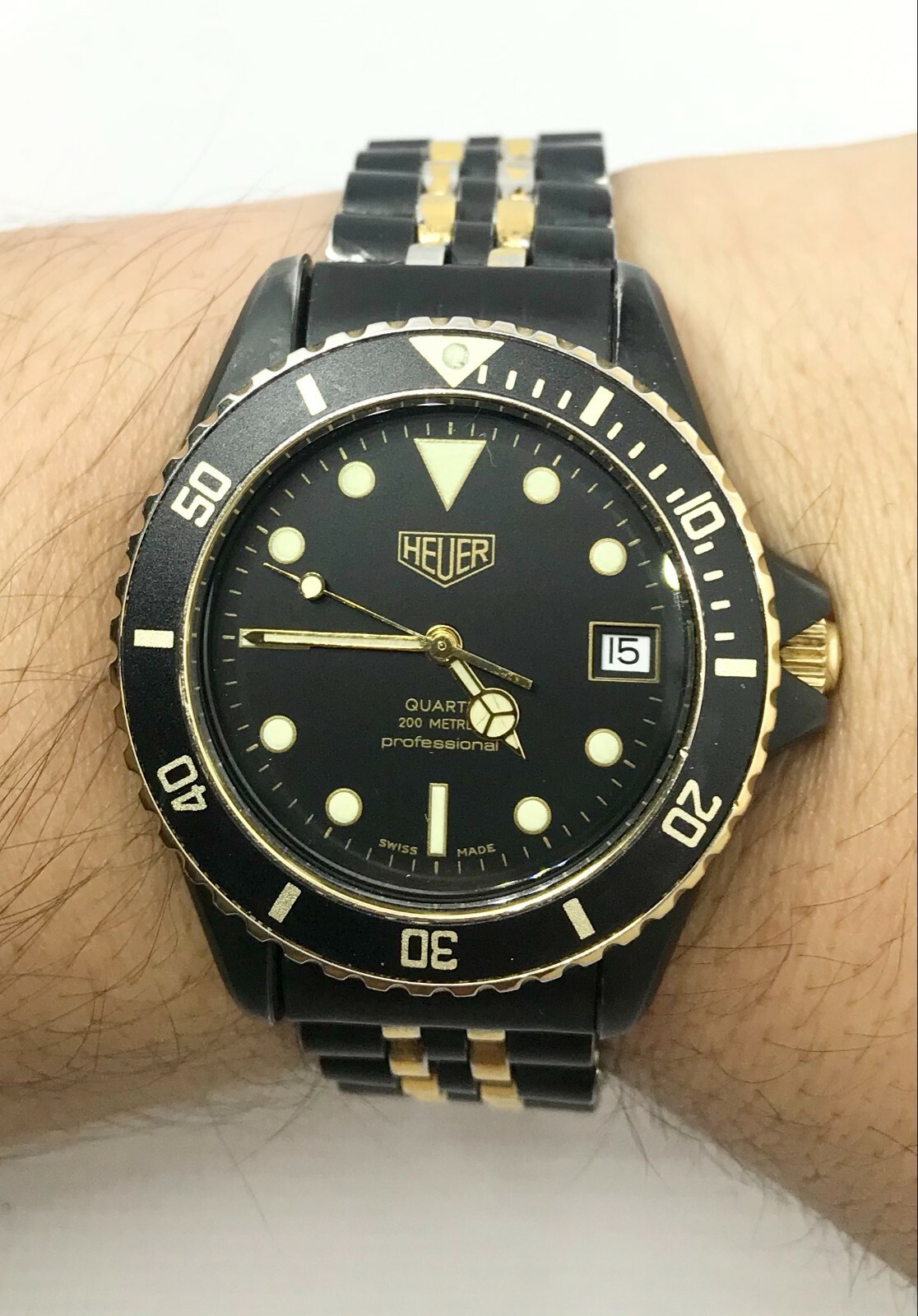 Vintage Men's Heuer 1000 Series Professional 980.029 Black Coral/18K Plaque  Box.