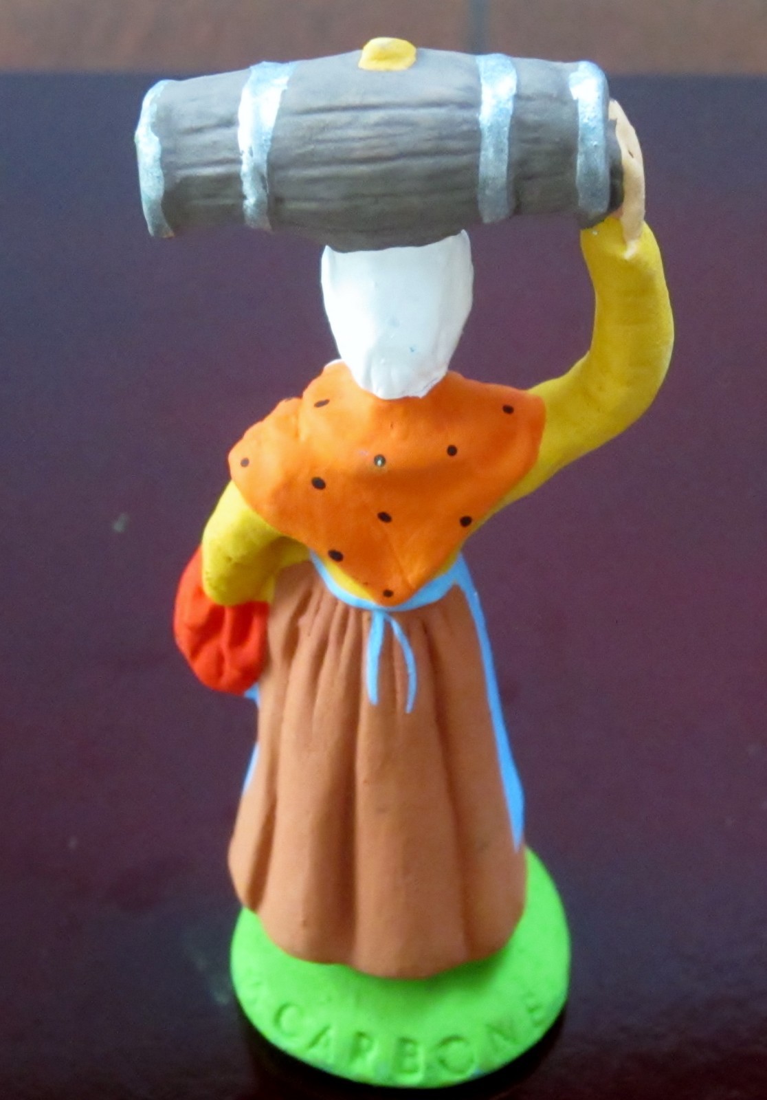 New Carbonel French Nativity santon #2 woman with keg/barrel on her head