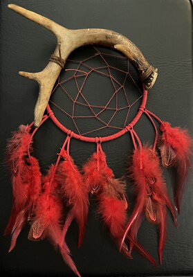Red Dream Catcher With Antler, Native American Made