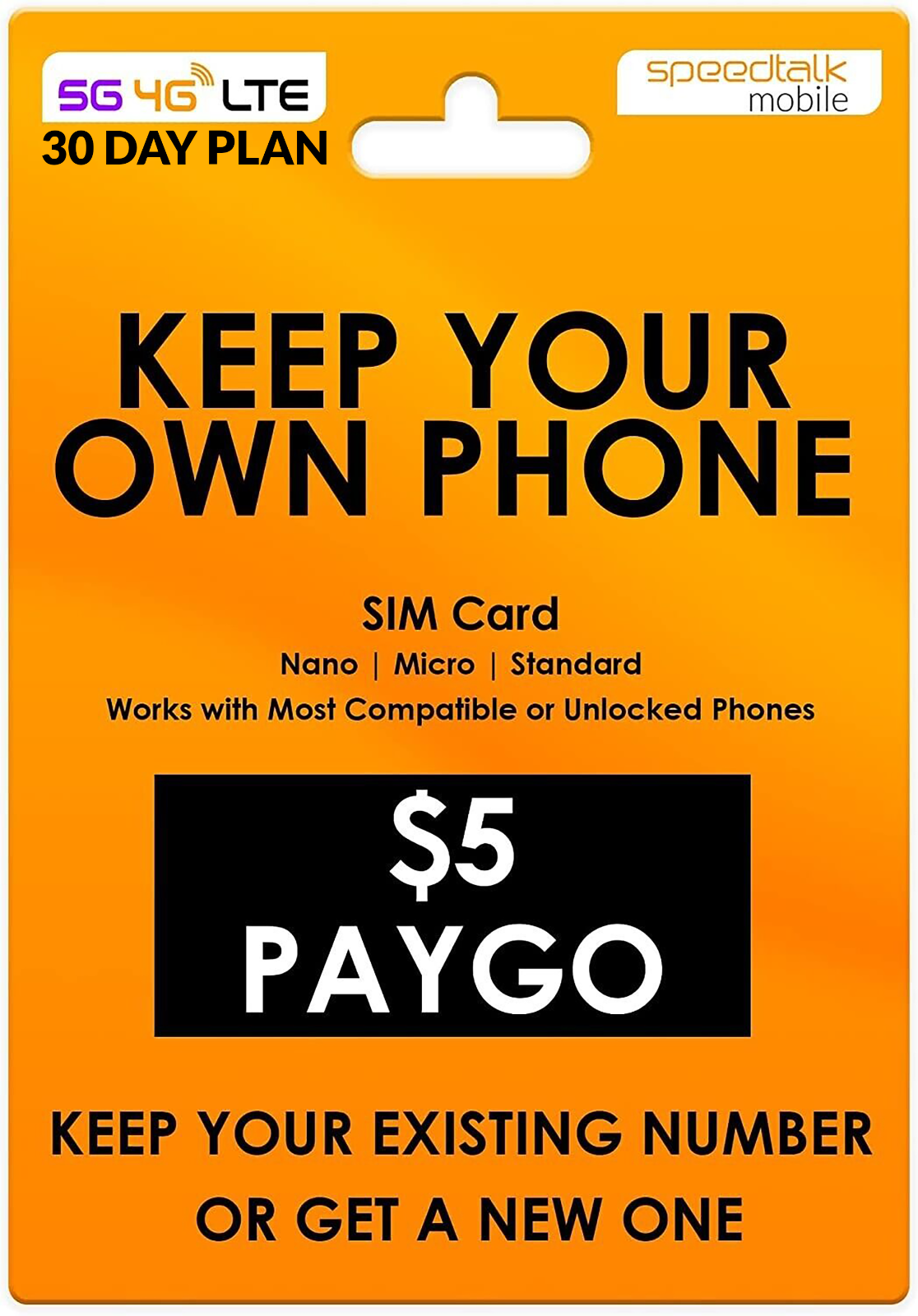 $5 Wireless Phone Plan -  SIM Card Kit Talk Text Data 5G 4G LTE 30 Days