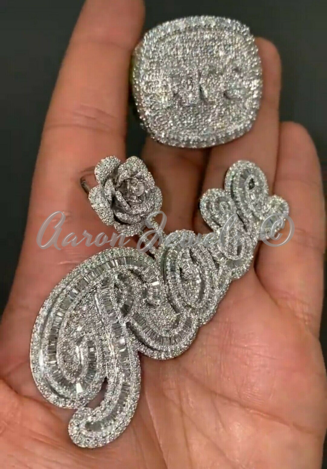 Pre-owned Handmade Men's 14.9cts Natural Vvs1 Moissanite Custom Logo Pendant Silver Passes Tester In White/colorless