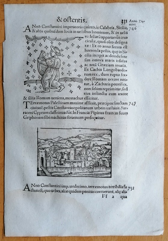 Wolfhart Chronicon Originalblatt Sturm Kreuzregen Erdbeben (331) 1557