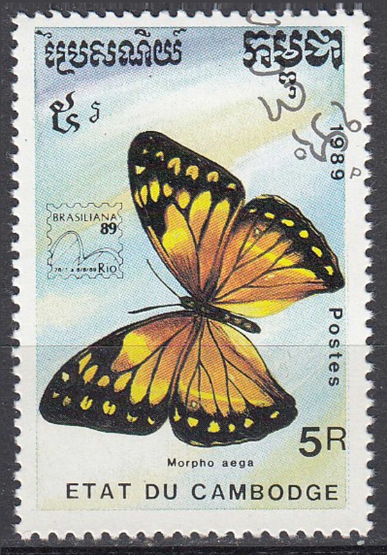 Kambodscha Gestempelt Tier Wildtier Schmetterling Insekt Morpho Aega / 369