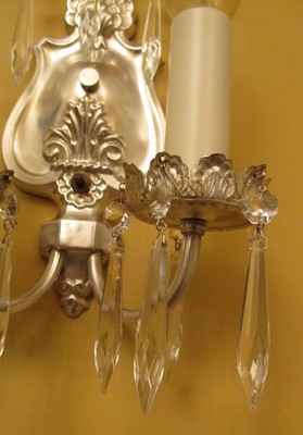 Vintage Lighting pair antique 1920s silver crystal sconces