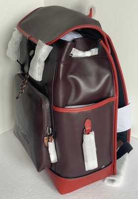 Pre-owned Coach Backpack Mens League Flap Large Leather Oxblood Red C5342 Laptop In Brown