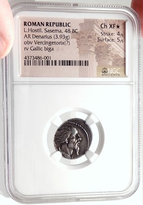 VERCINGETORIX enemy of JULIUS CAESAR 48BC Silver Roman Republic Coin NGC Ch XF*