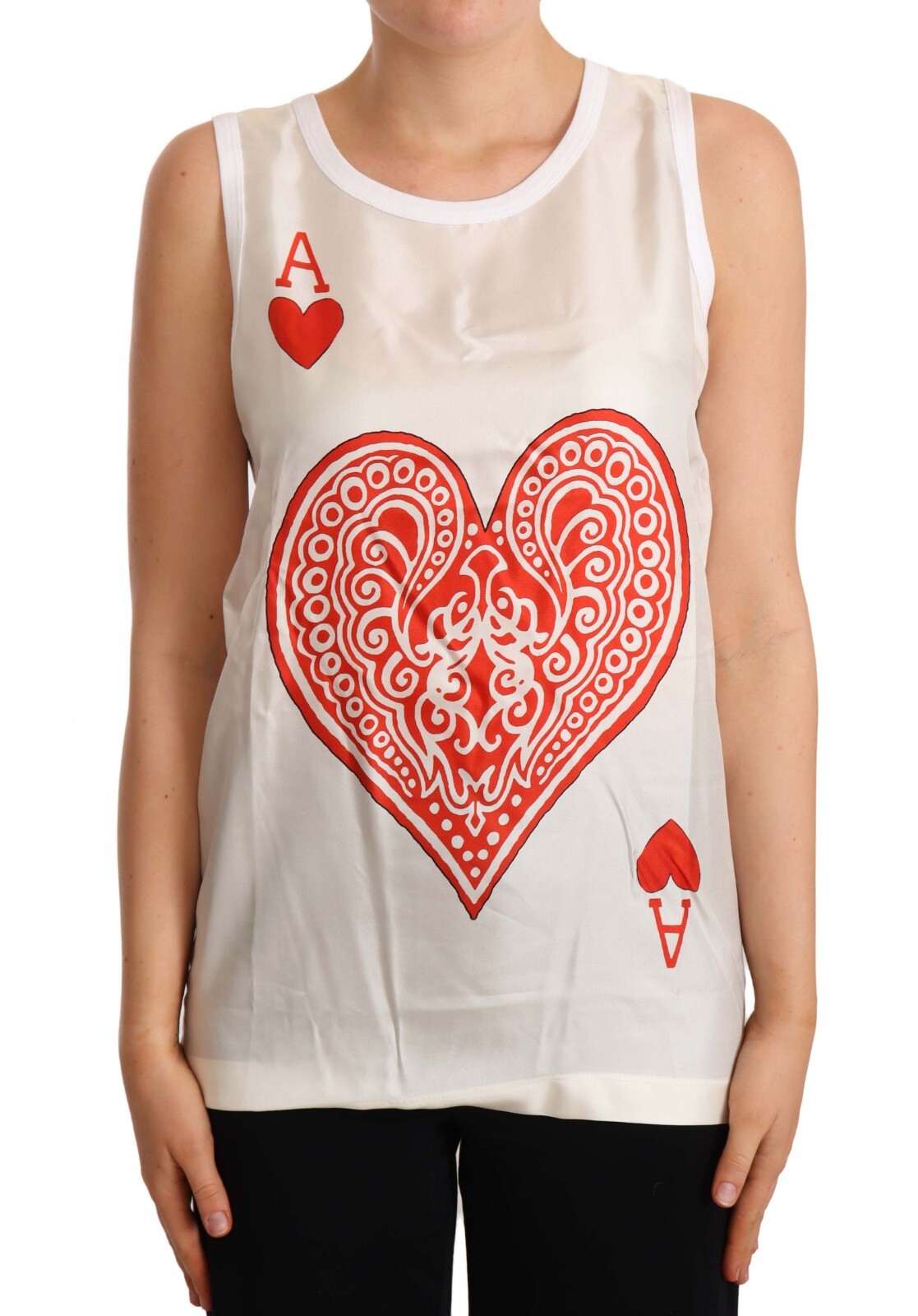 Футболка DOLCE & GABBANA Белая с принтом Ace Of Hearts без рукавов IT36/US2/XS $400