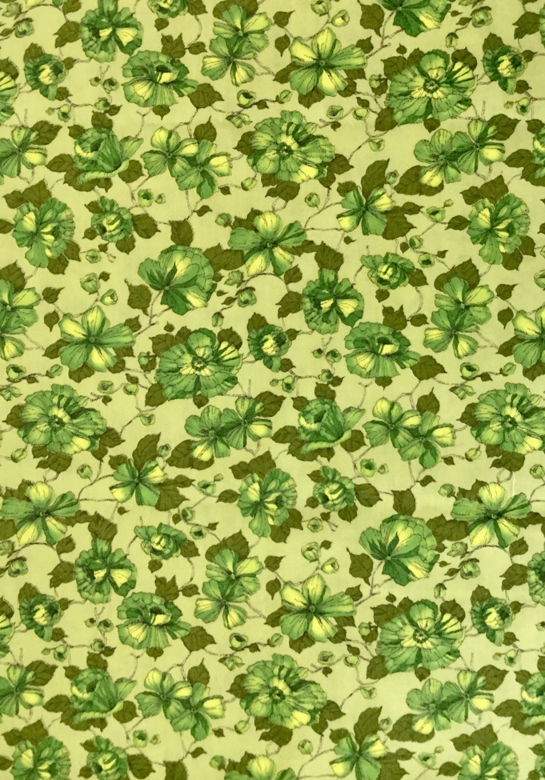 Vintage 60’s Cotton Fabric Sage Green with Green Flowers 1-1/3 yards x 36”wide