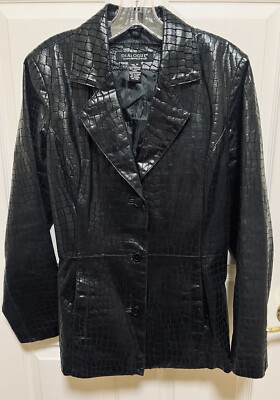 Dialogue Black Croc Leather 3 Button Women s Lined Coat M
