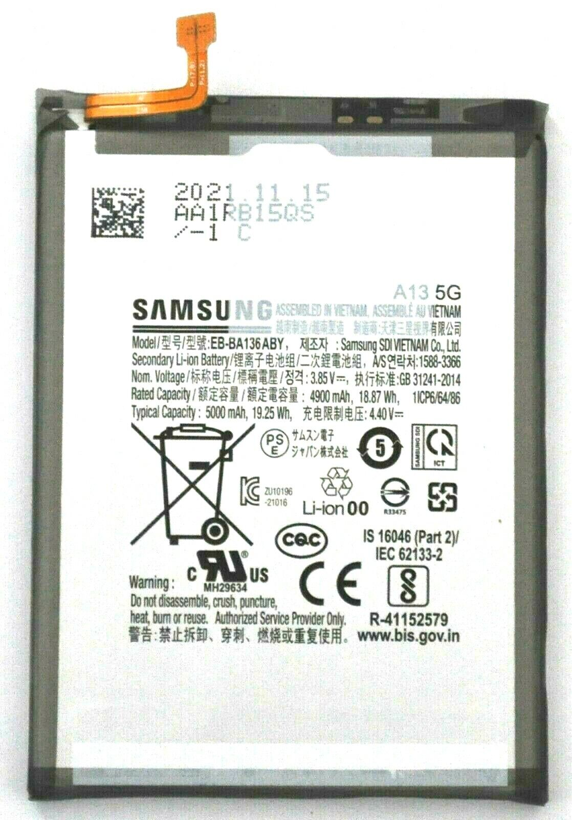 OEM SAMSUNG GALAXY A13 5G SM-A136U BATTERY EB-BA136ABY OEM SAMSUNG GALAXY A13 5G SM-A136U BATTERY EB-BA136ABY