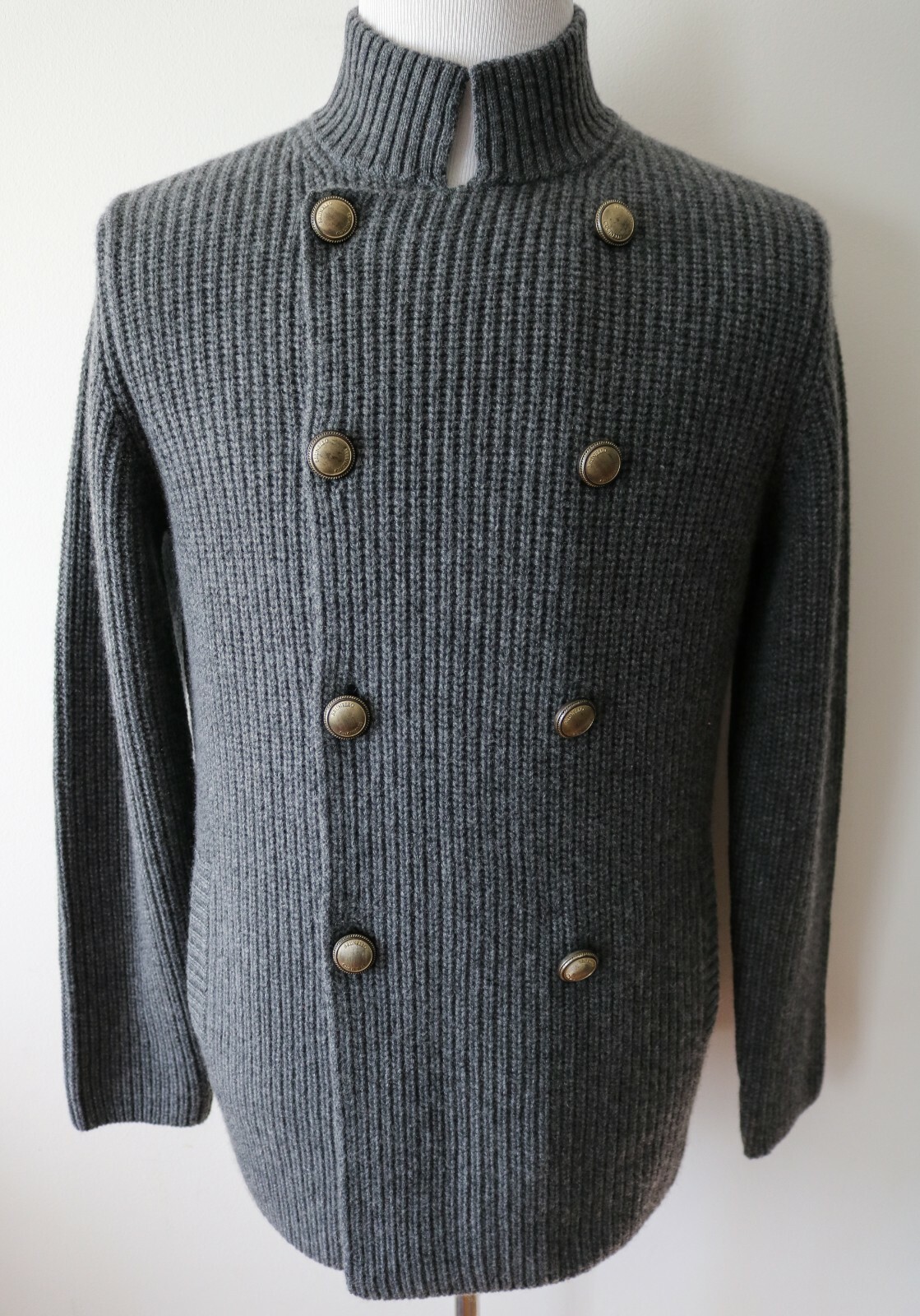 Pre-owned Brunello Cucinelli $3545  Gray English Rib 100% Cashmere Cardigan Sweater 50 Euro