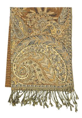 Luxurious Big Paisley Jacquard Layered Woven Pashmina Shawl Wrap Scarf Stole ...