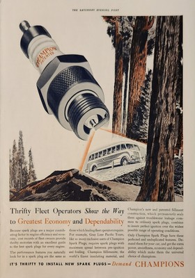 1939 Champion Spark Plugs Vintage Ad Thrifty Fleet Operators Show the way