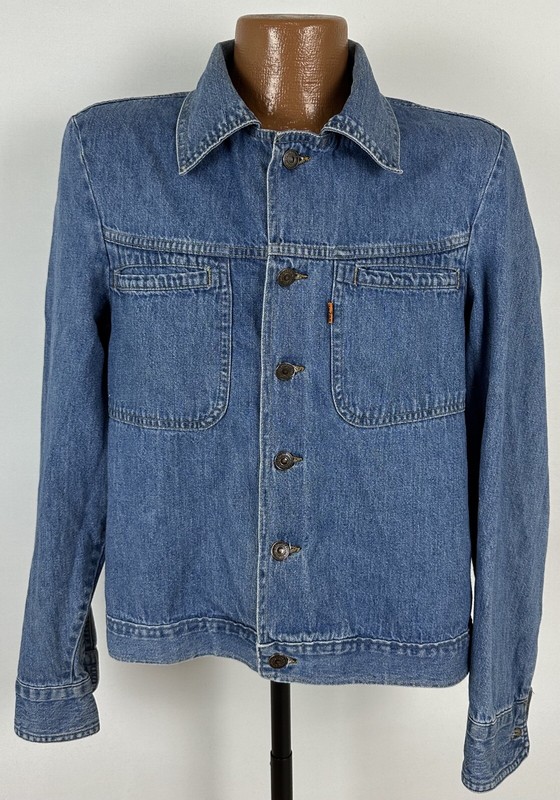 Vintage 70s Levis Denim Jacket Mens S Blue Orange Tab Trucker Biker Cowboy USA