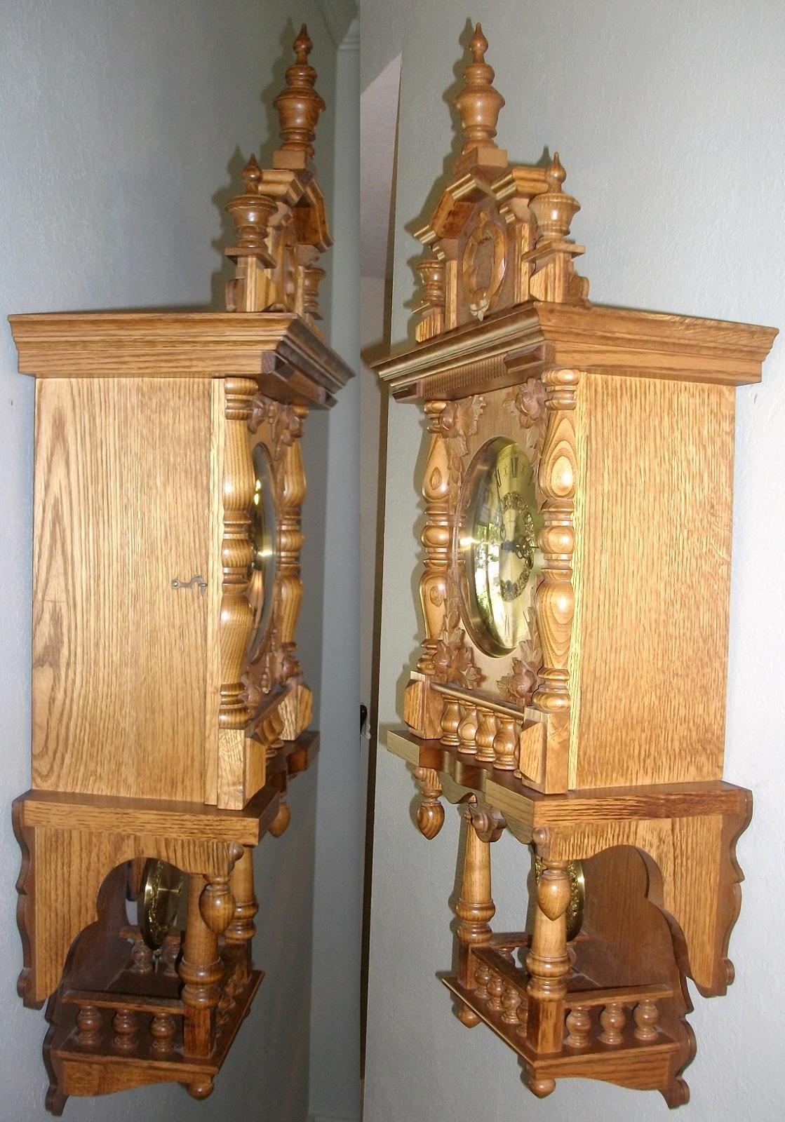 Black Forest Oak Wall Clock Westminster Chimes Jauch Movement Excellent w/Key