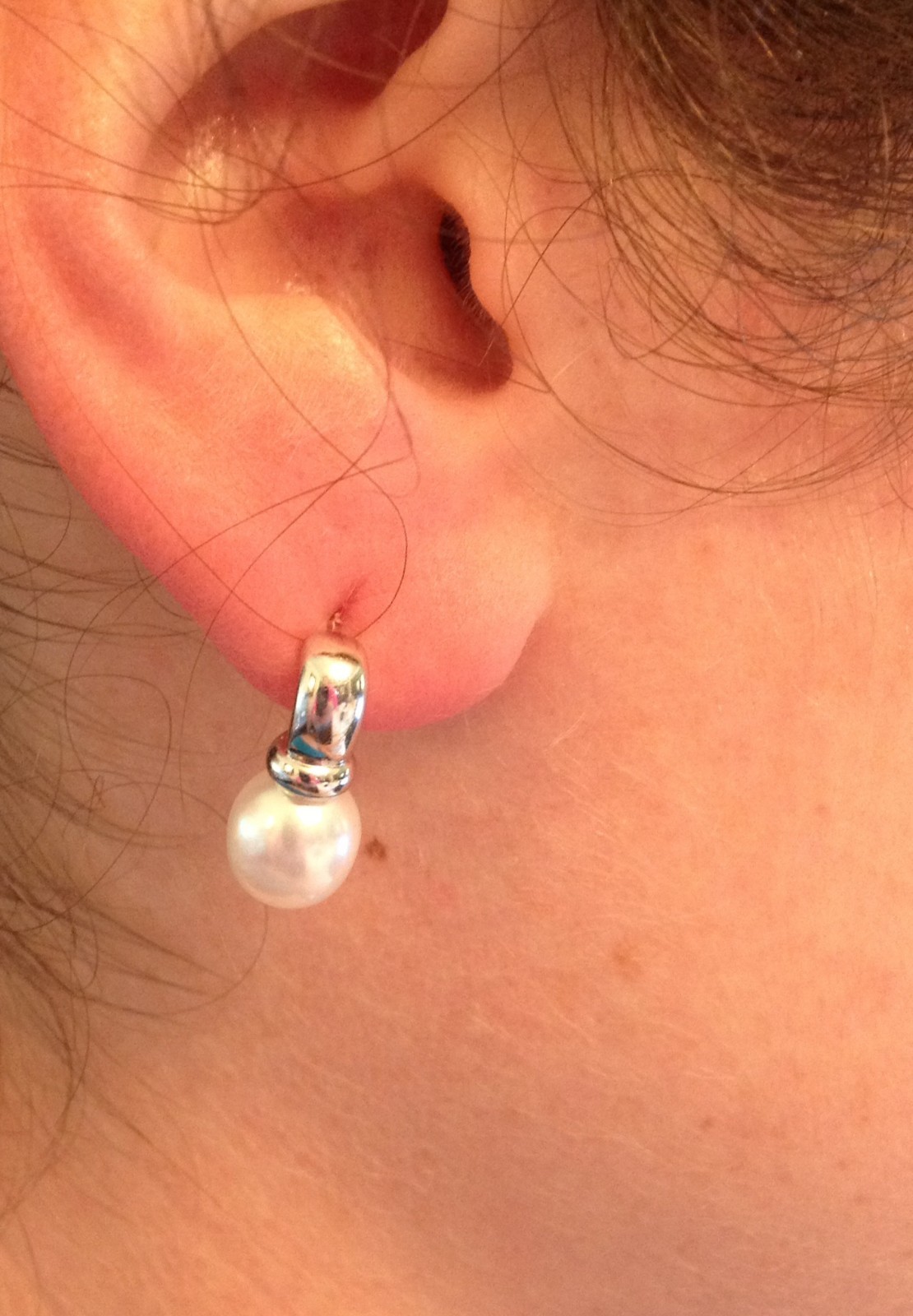 Pair 14k wg Pear Freshwater Pearl Drop Earrings with J Bar posts & backs