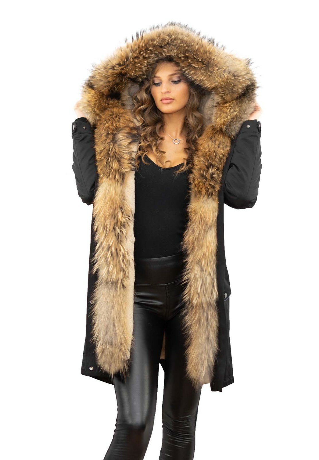 MARKENLOS DAMEN WINTER PARKA MANTEL JACKE PELZJACKE MIT XXL PELZKRAGEN ECHTFELL ECHTPELZ