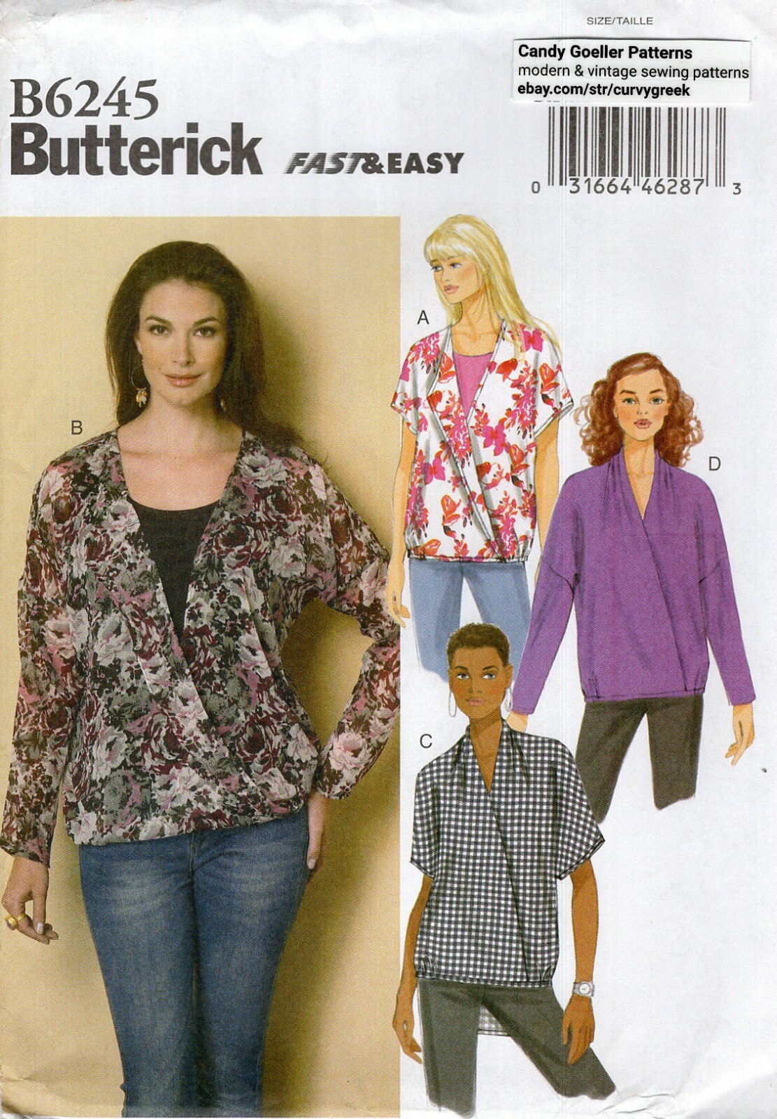 Butterick B6245 Pullover Surplice Tops w Lapel Option, Hi