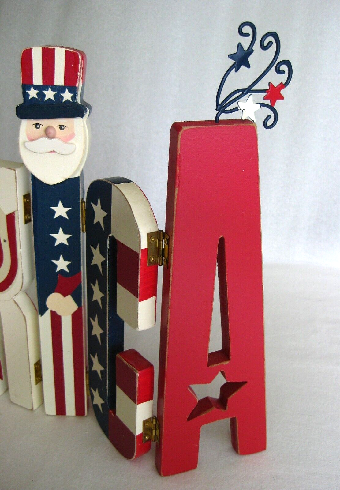 Patriotic Wooden Hinged AMERICA Word Art Sign Plaque Home Decor Uncle Sam