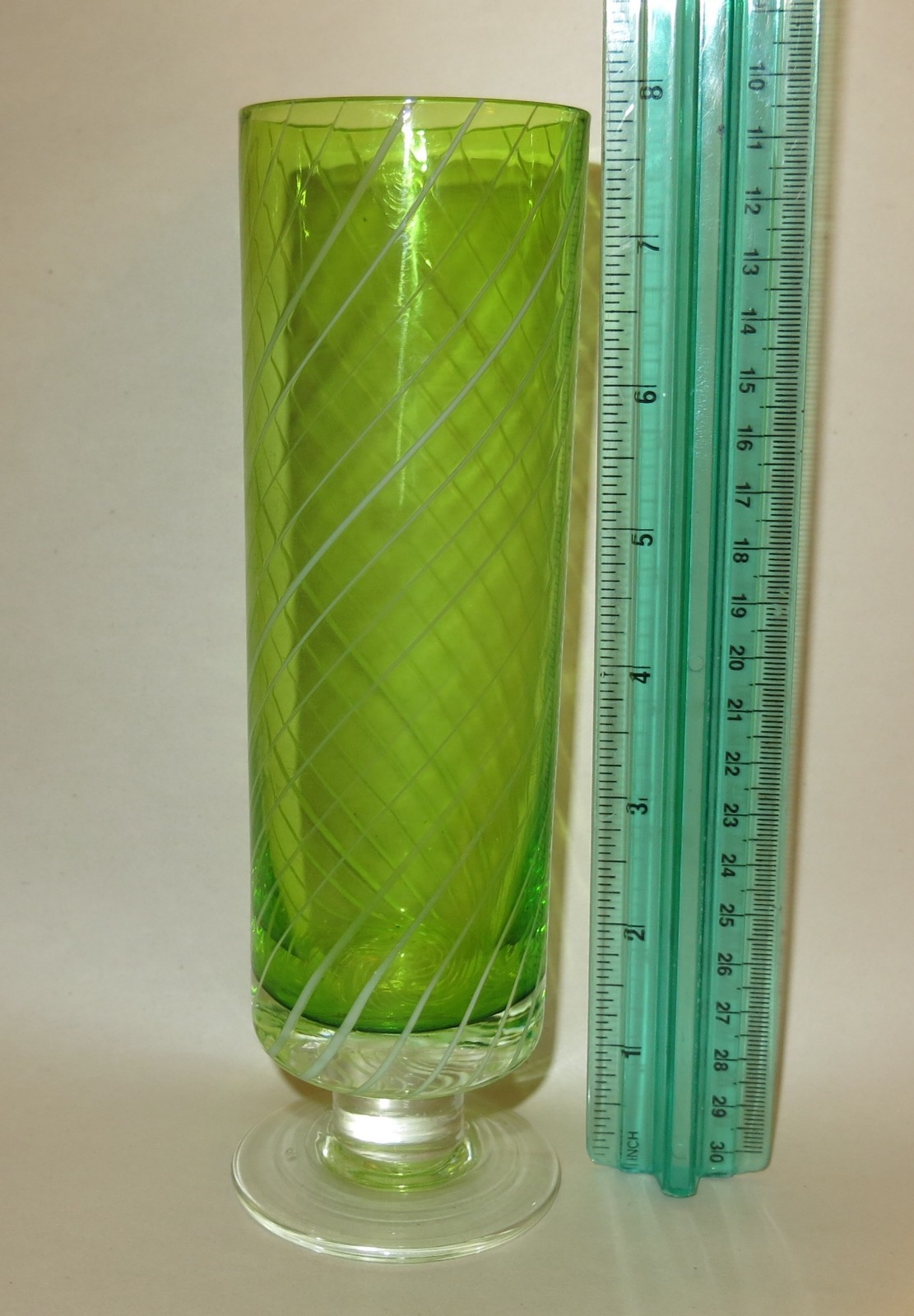 Vintage Hand Blown Glass Vase Green White Swirl