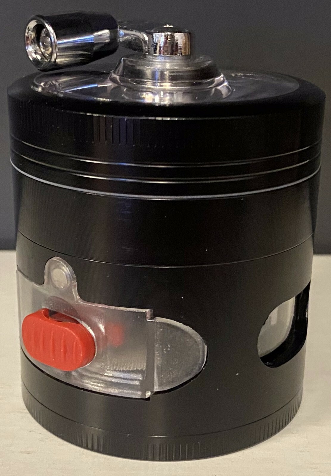 2.4" 4 PC Tobacco Herb Spice Grinder W/ Handle Crank & Drawer Crusher Black 