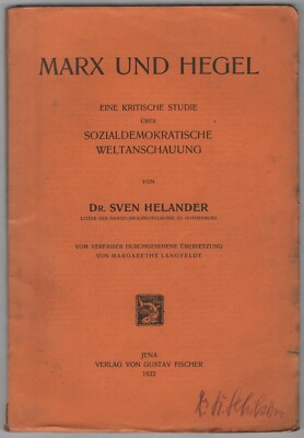 Helander: Marx und Hegel - Studie über sozialdemokratische Weltanschauung   1922