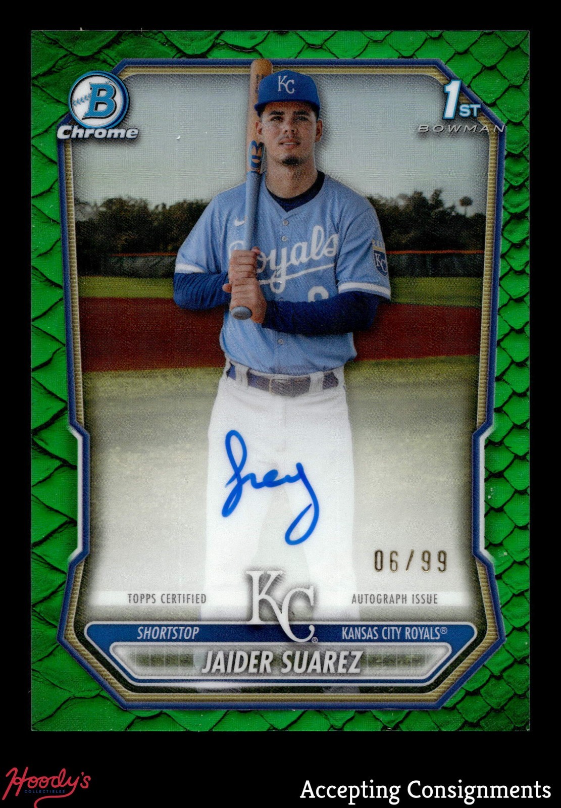 2026 Bowman Chrome Reptilian Green Refractor Jaider Suarez 6/99 ROOKIE 1st AUTO